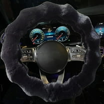 Luxury Fluffy Winter Car Steering Wheel Cover for Women, Fuzzy Cute Steering Wheel Cover Soft Warm Furry Auto Plush Fur Vehicle Steering Wheel Protector Waved (Black)