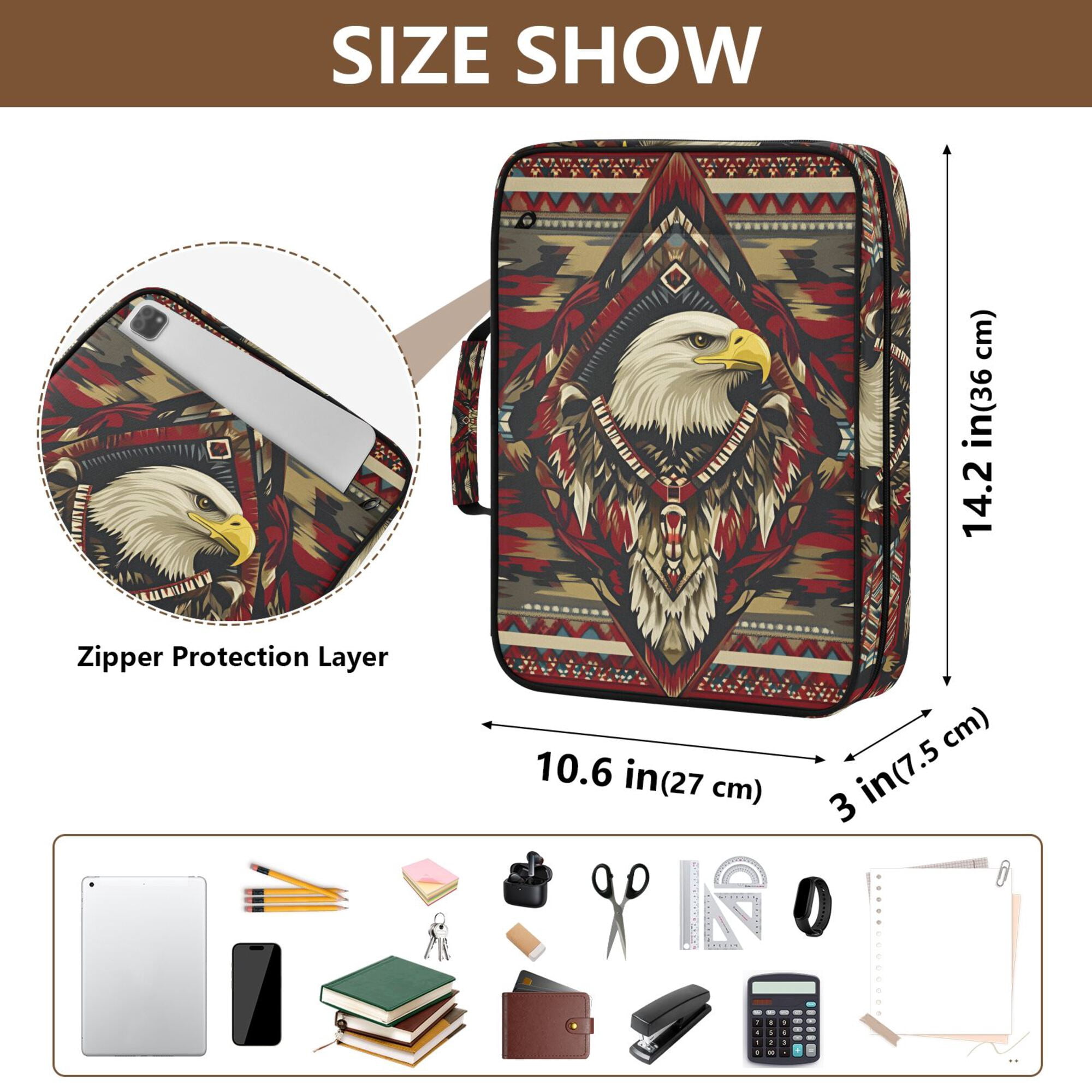 FORMRS Accordion File Folder A4 Size 7-Pocket Expanding Document Organizer Bag with 3 Ring Binder, Red Abstract Eagle