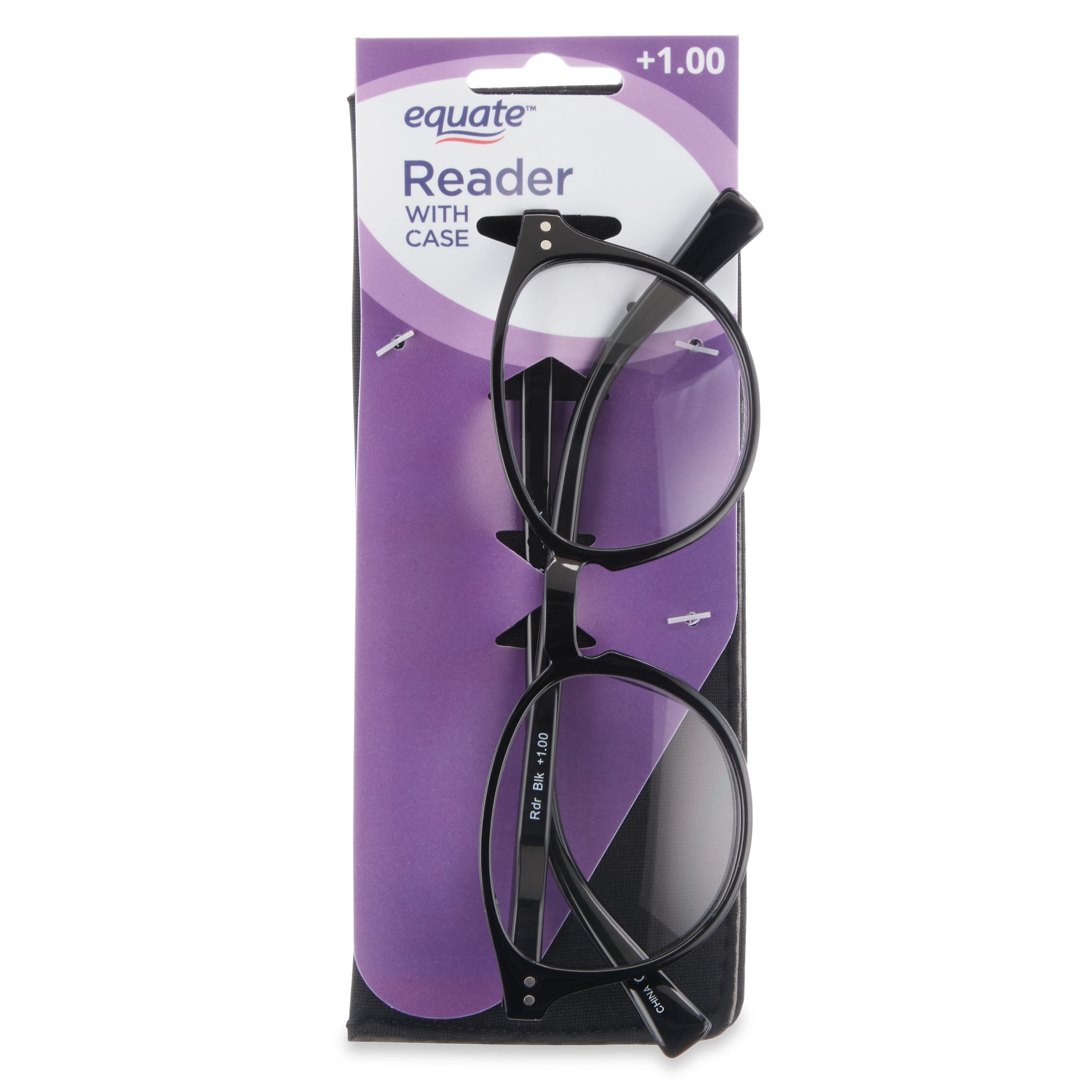 Equate Readers with Case, Black, +1.75
