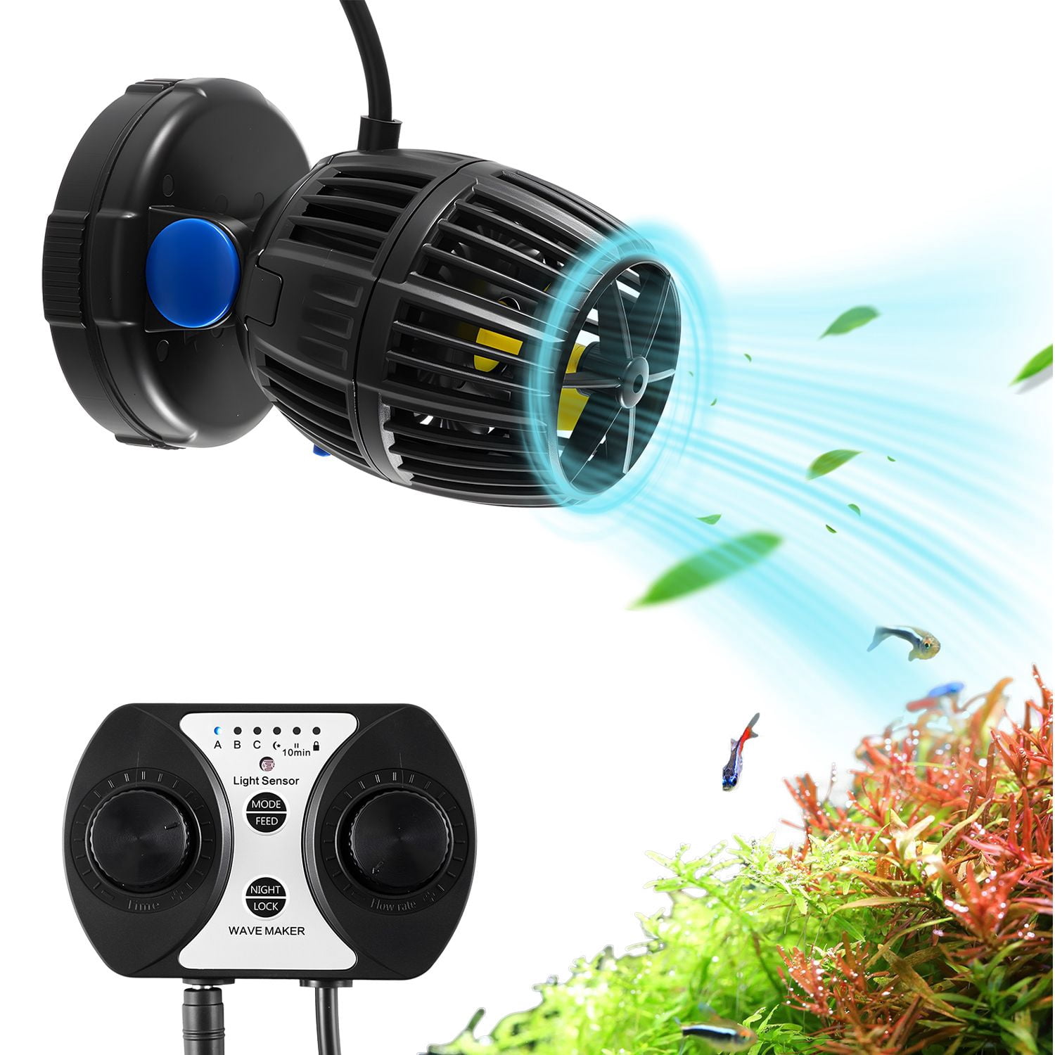 10W DC 24V Aquarium Wave Maker with Controller – Adjustable Flow Powerhead Pump with Magnetic Base – for Saltwater & Freshwater Fish Tanks (Up to 100 Gallon)