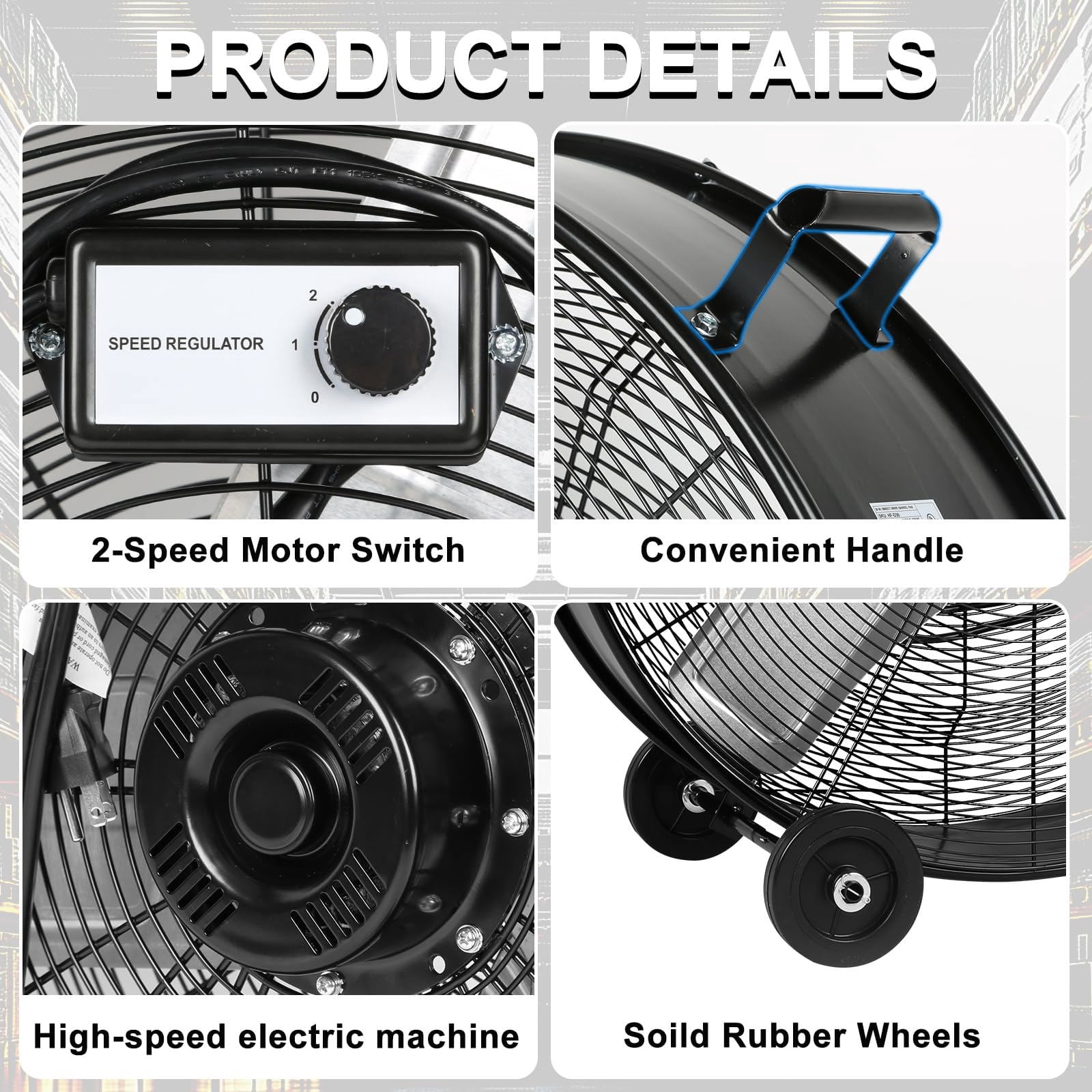 Achazel 30 Inch Industrial Drum Fan, 3-Speed Heavy Duty 13000 CFM High Velocity Air Circulation Floor Fan for Warehouse Workshops Garage Cooling