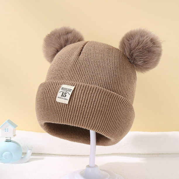 Gorro de punto con pompones para bebé, gorro cálido de Color sólido, accesorios para niños y niñas, Otoño e Invierno