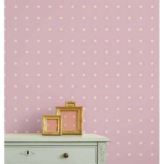 S4Sassy Peel & Stick Vinyl Wallpaper, Chic Star Print Wallpaper Contact Paper Waterproof - Pink, 25"x120" ,Removable Wall Covering for Kids room wall decor, Baby Room, Playroom