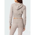 thumbnail image 6 of Womens Two Piece Knit Outfits Sweater Set Long Sleeve Zip Up Cropped Hoodie Top and Bootcut Pants Set Light Gray S, 6 of 8
