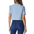 thumbnail image 3 of INSPIRE CHIC Contrast Trim Jacket for Women's V Neck Short Sleeve Single Breasted Work Blazer XL Light Blue, 3 of 6