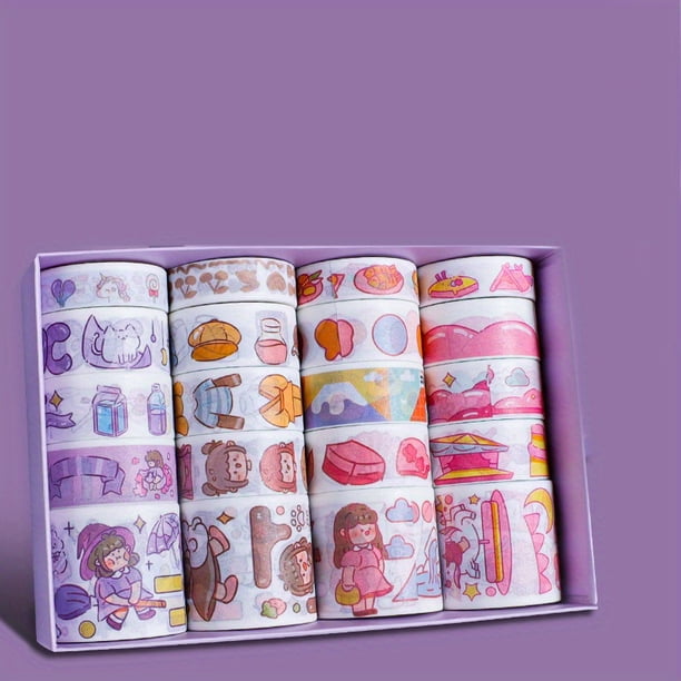 Juego de 20 rollos de cintas Washi Kawaii - Cinta decorativa rosa melocotón para decoración estética, álbumes de recortes, diarios, manualidades y suministros de oficina