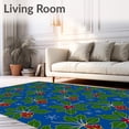 thumbnail image 2 of ODIKA 4'x6' Machine Washable Non-Slip Area Rug, Holly Leaf Botanical Tree Skirt with Festive Berry Vine Motifs High Traffic Rug, Blue, 733975, 2 of 7