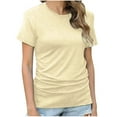 thumbnail image 3 of BLVB Womens 2025 Summer Tunic Tops Casual Short Sleeve Crew Neck Tshirts with Side Shirring Ruched Tee Blouse, 3 of 7