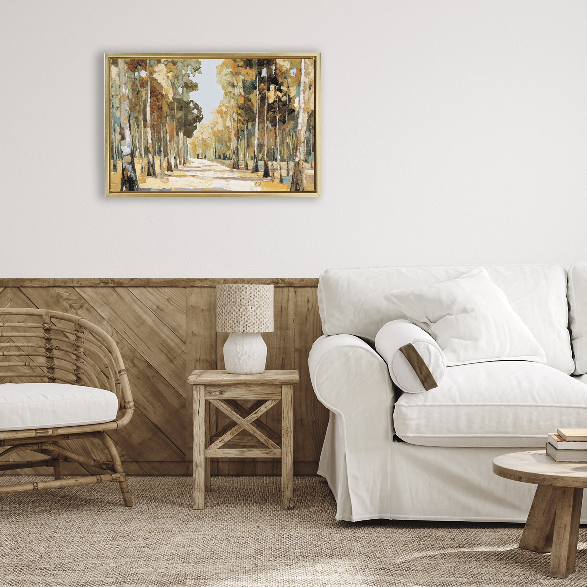 Stupell Industries Modern Impressionist Fall Forest Gold Framed Floater Canvas Wall Art, design by Gina Kelly