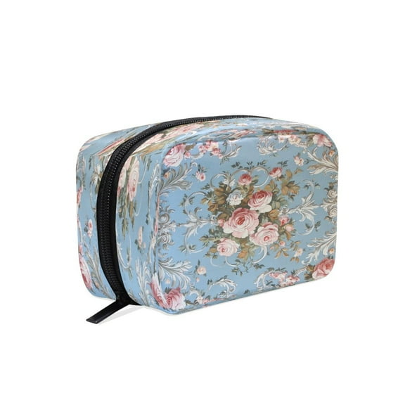 BZSMCE Makeup and Cosmetic Bag Women Simple Charming Rose Garden Wallpaper Pattern Square Cosmetic Bag