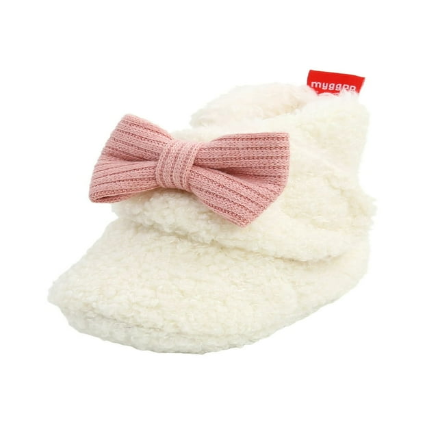 Infant Flat Shoes with Decorative Bow Knot High-top Warm Shoes