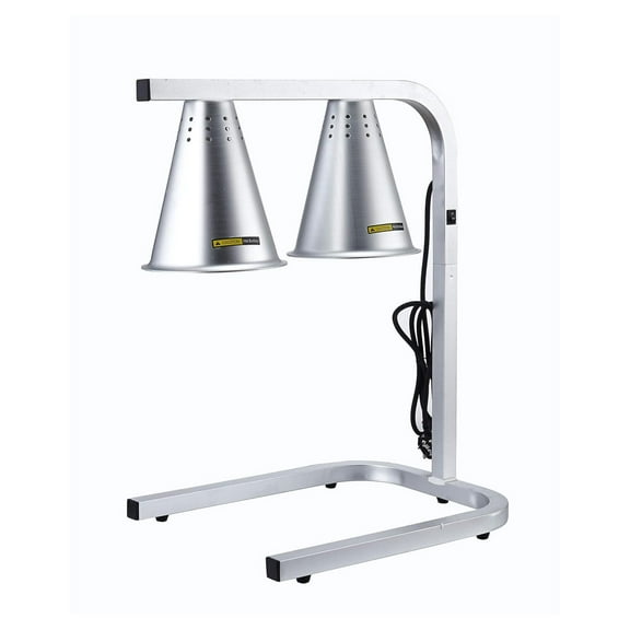 Double Head Food Heat Lamp, With 2 Heat Lamp Bulbs For Food Service Free Standing 120V And Household Use- Adjustable - Silver Aluminum Material With Scratch-Resistant Finish. By ChefMaid