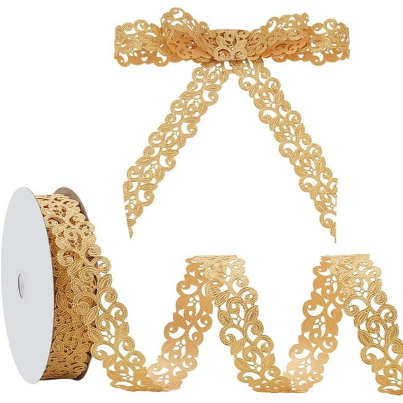 20 Yards Flower Polyester Lace Trim Flower Trimming Gold 1 inch(25mm) about 20.00 Yards(18.29m)/Roll