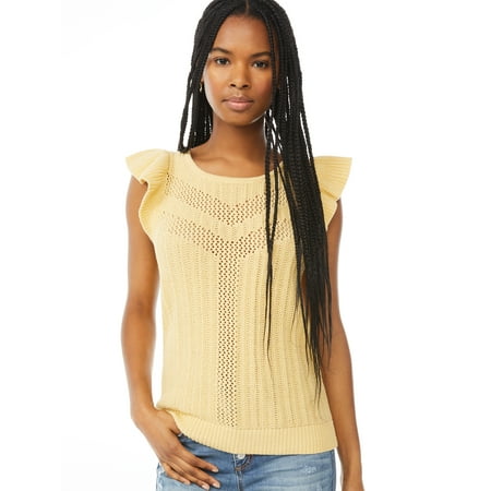 Scoop Women’s Pointelle Tank Top with Ruffle Sleeves