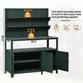 thumbnail image 4 of Yoneston Potting Bench with Hutch, 50.2" Solid Fir Wood Garden Workstation with Large Countertop, 2 Shelves, 2 Cabinets & 3 Side Hooks, Outdoor Planting Table for Gardening,Green, 4 of 7