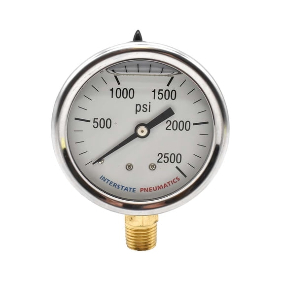 Interstate Pneumatics G7022-2500 Oil Filled Pressure Gauge 2500 PSI 2-1/2" Dial 1/4" NPT Bottom Mount