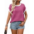 thumbnail image 3 of Women'S Sweater Vest Striped Pullover Tank Top Round Neck Cap Sleeve Light-Weight Summer Casual Clothes Rose Red L, 3 of 9