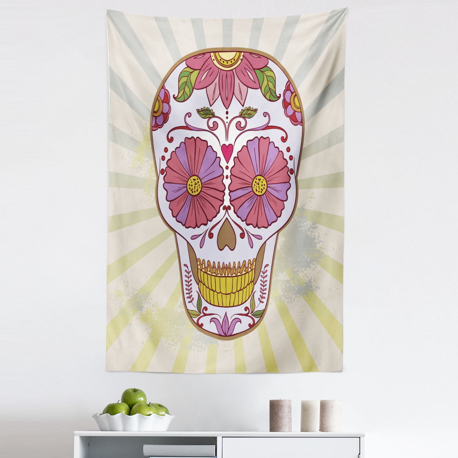 Floral Scull Multi-Color Cotton Small Poster Tapestry Hippie Throw Wall Art 