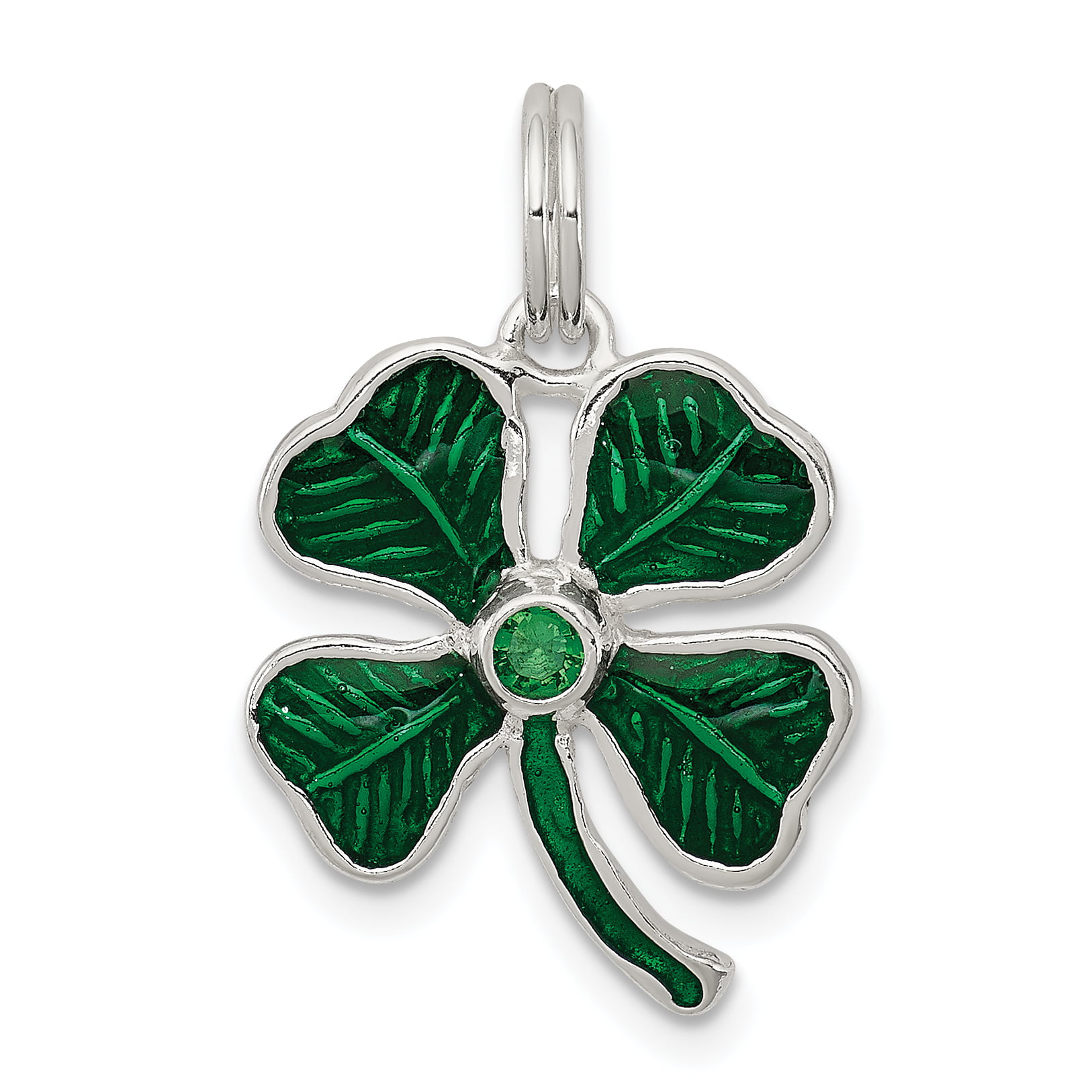Sterling Silver Irish Green 4-Leaf Clover Pendant Charm Lucky NEW 