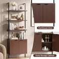 thumbnail image 4 of 3 Tier Walnut & Black Ladder Shelf with Storage Cabinet, Modern Ladder Bookshelf with Fluted Door, Wall Mount Bookcase with Metal Frame, Display Shelves for Living Room, Bedroom,Bathroom, Home Office, 4 of 7