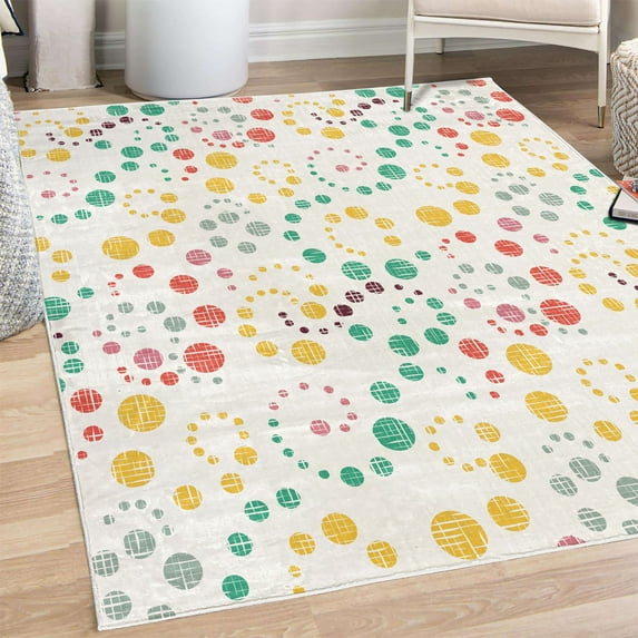 Modern Art Decorative Rug, Grunge Polka Dots Spots Backdrop Motif Retro Nostalgic Aesthetic Image Print, Quality Carpet for Bedroom Dorm and Living Room, 6 Sizes, Brown Salmon, by Ambesonne