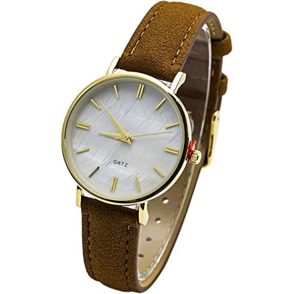 Blekon Collections Japanese Quartz Women's 35mm Case Smooth Leather Buckle Strap Watch