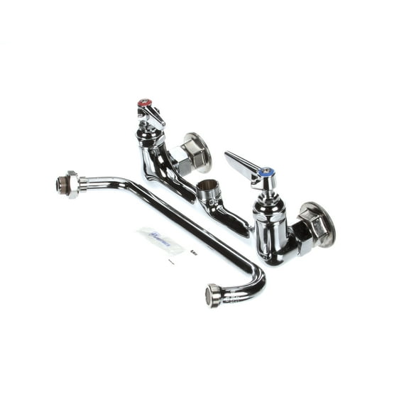 T&S Brass B-2342 Double Pantry Faucet, Wall Mount, 8" Centers, 10" Swing Nozzle, Lever Handles