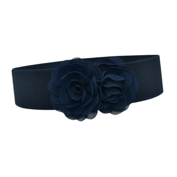 Cinturón elástico ancho para mujer, elegante, con flores grandes, para vestido. Flor azul oscuro