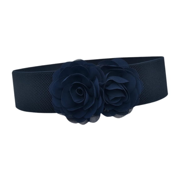 Cinturón elástico ancho para mujer, elegante, con flores grandes, para vestido. Flor azul oscuro