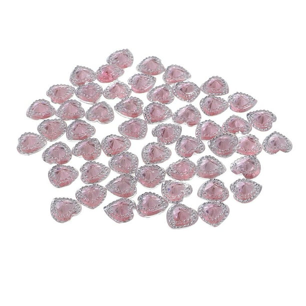 50 botones planos de resina con forma de corazón de 12 mm con diamantes de imitación, doble perforación, color rosa. Rosa claro