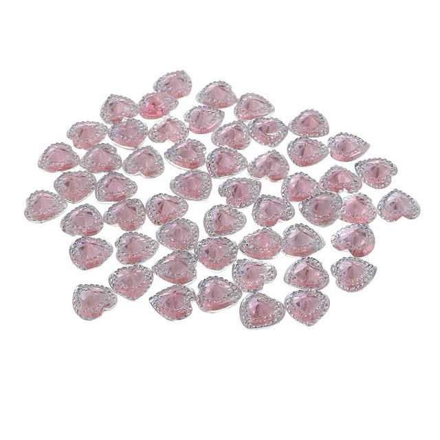 Rongfmy 50pcs 12mm Heart Resin Rhinestone Flatback Buttons Double Drill Light Light Pink
