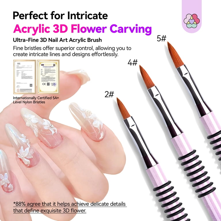 SAVILAND Essentials 3D Acrylic Nail Art Brush Set: 3Pcs