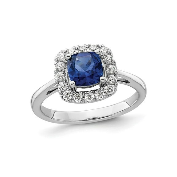 1.20 Carat (Ctw) Lab-Created Blue Sapphire Ring in 14K White Gold with Lab-Grown Diamonds 1/4 Carat (Ctw) for Women