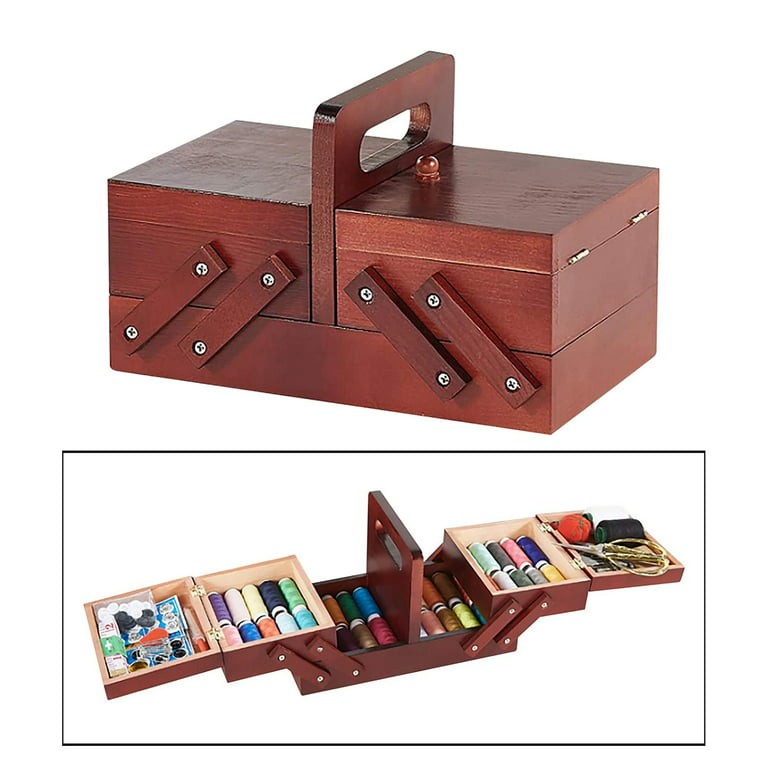 Sewing Box, Portable Wooden Sewing Basket, Organizer Tray, Compartments  That 