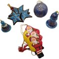 thumbnail image 3 of India Meets India Christmas Handicraft Ornaments New Year Birthday Decorations Ball, Bells, Stars and Santa Set, Made by Awarded Indian Artisans (Blue-1), 3 of 3