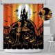 thumbnail image 2 of Cortina de ducha de Halloween para baño, color naranja, esqueleto de Halloween., 2 of 5