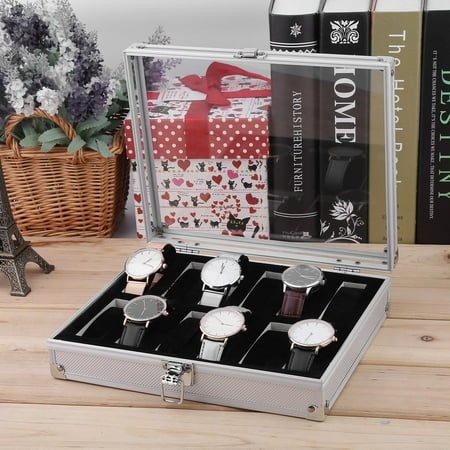 Portable Aluminum 12 Slots Watch Storage Case Container Organizer Watch Holder