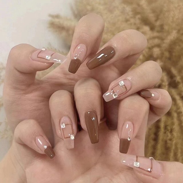 Uñas postizas desmontables de 24 piezas, uñas postizas portátiles azules de bailarina, puntas de uñas postizas de cubierta completa con diseño de Luna, presione en las uñas