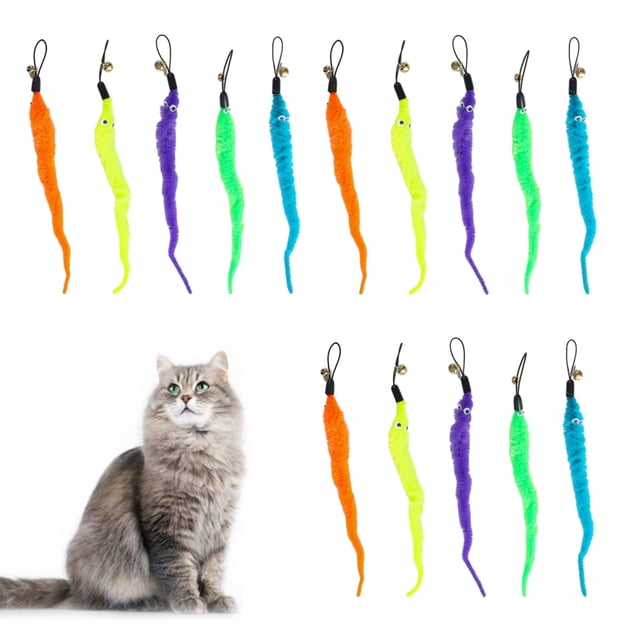 Juguete de gusano para gato, juguete de burla para gato, varita de gato, varita de peluche, reemplaza el accesorio de varita de gato, caña de pescar para gato, juguete de peluche
