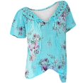 thumbnail image 4 of HAPIMO Women's Fashion Shirts Solid Color Print Tops Short Sleeve Tees Comfy Casual Loose Blouses Lace Crochet Clothes for Girls Notch V-Neck T-shirt Green XXXL, 4 of 4