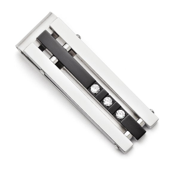 Stainless Steel Cubic Zirconia Black IP-plated Polished Money Clip