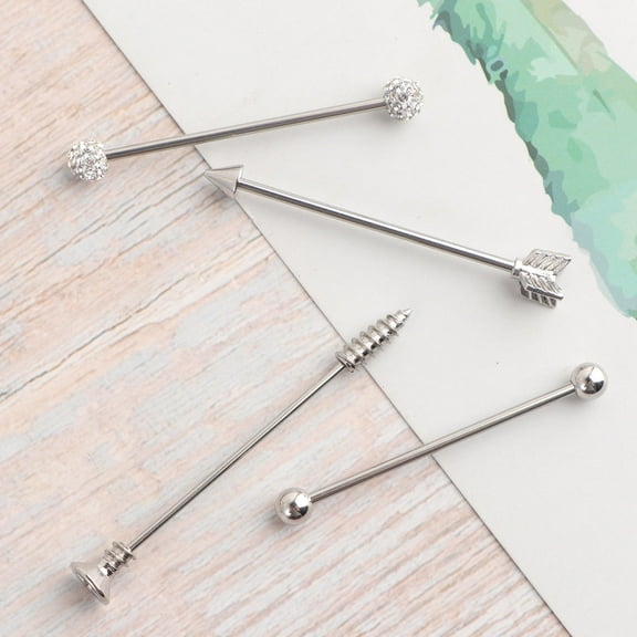 Minkissy Industrial Ear Piercing Jewelry Set, Silver Stainless Steel Bar for Casual and Everyday Wear