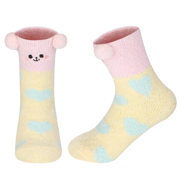 Calcetines cortos y esponjosos para mujer, de invierno, cálidos, de felpa, cómodos, con dibujos de animales, divertidos y bonitos, estilo kawaii