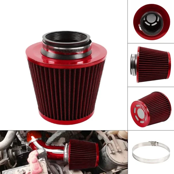Universal Red 3" High Flow Inlet Cold Air Intake Cone Replacement Dry Air Filter