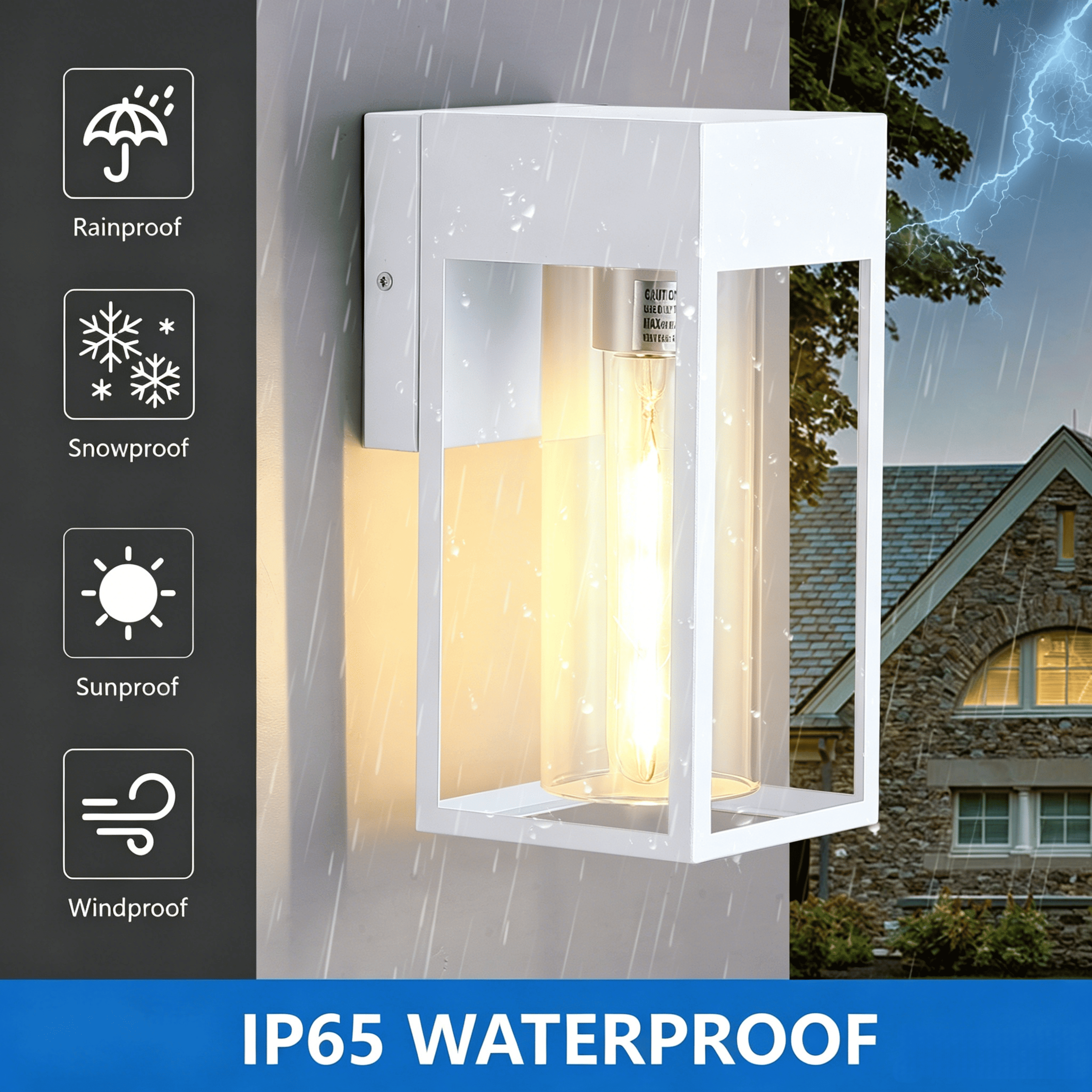 GCGAFUL 10.24 Inch Modern Outdoor Wall Light 2 Pack, White Hardwired Waterproof Sconce with Clear Glass for Porch