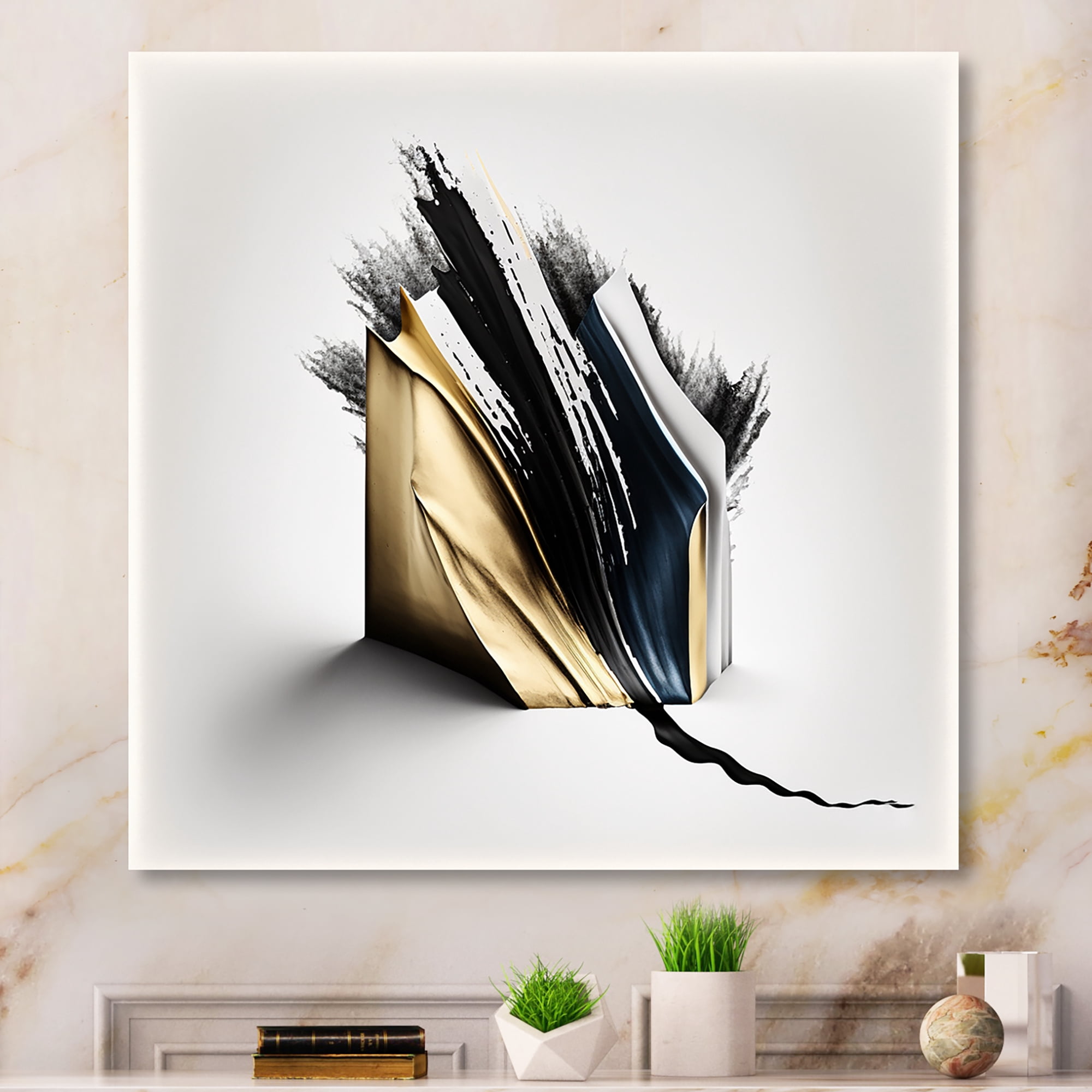 Designart Black And Gold Cubic Expression VI Canvas Wall Art