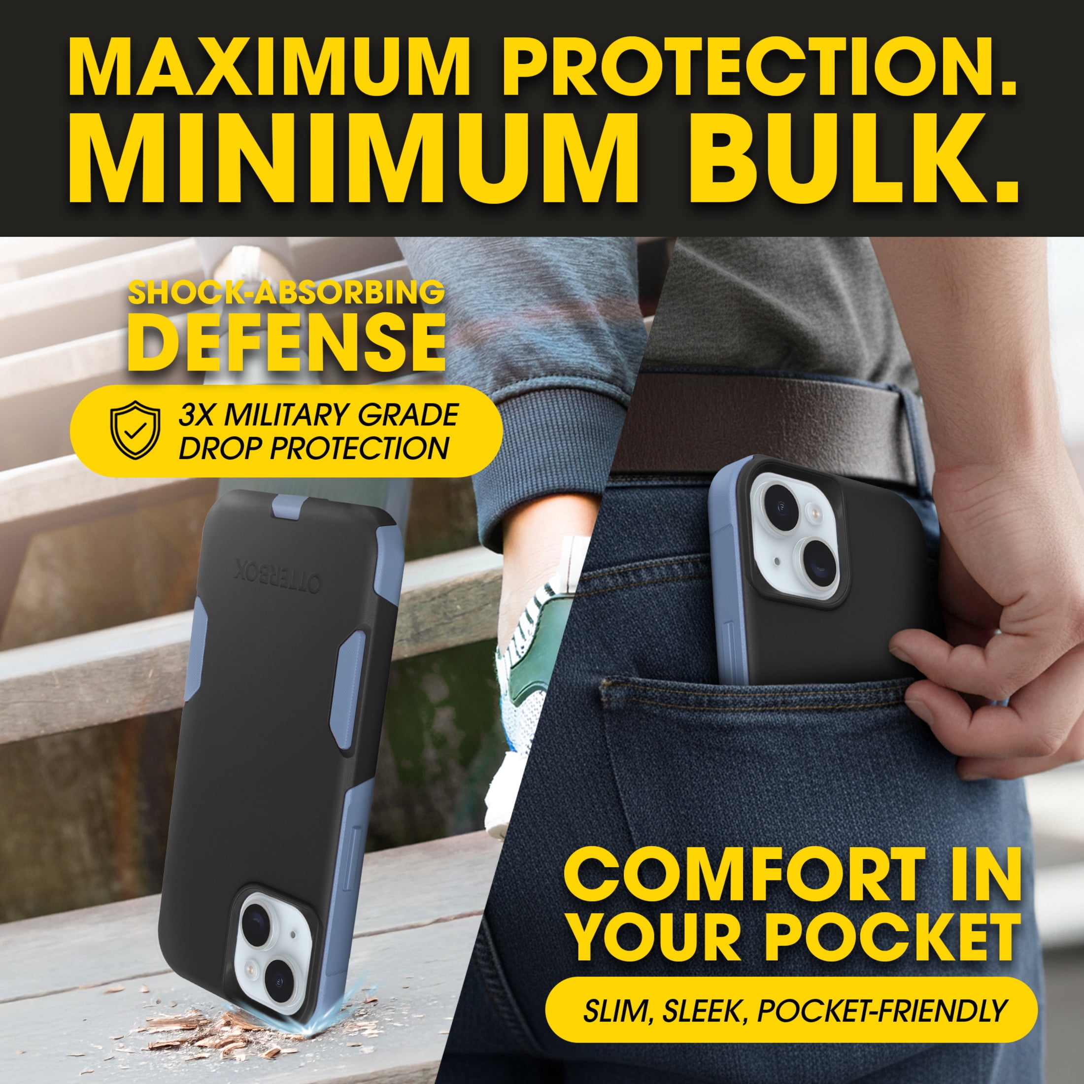 OtterBox Commuter MagSafe Case for iPhone 17e/16e/15/14/13 – Black/Blue – Slim, Shockproof, Dual Layer Drop Protection