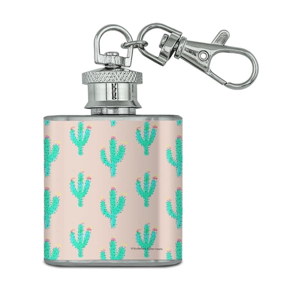 Cuddly Cactus Southwestern Saguaro Pattern Stainless Steel 1oz Mini Flask Key Chain