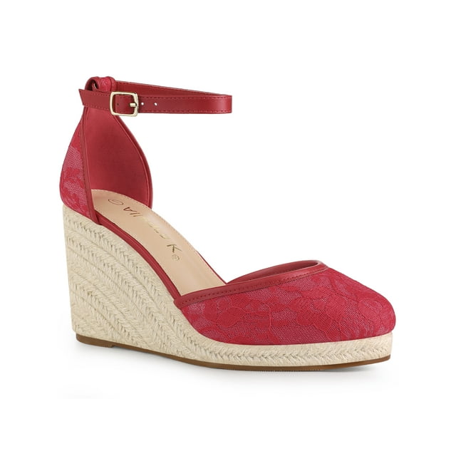 BLISSFUL STEP Sandales Compensées à Plateforme en Espadrille pour Femmes à Lacets Rouges (Taille 6)