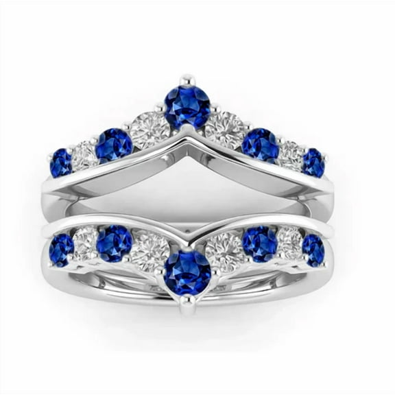 Blue Sapphire & Diamond Wrap Ring Enhancer in 925 Sterling Silver – Bridal Ring Jacket, September Birthstone